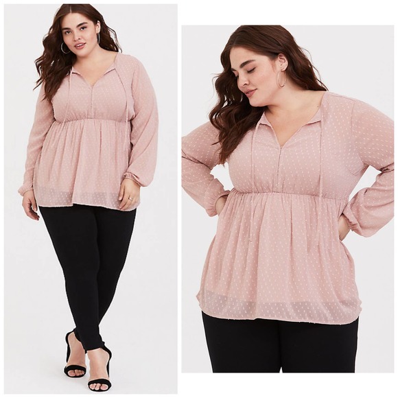 torrid Tops - Torrid Blush Clip Dot Tie Babydoll Top